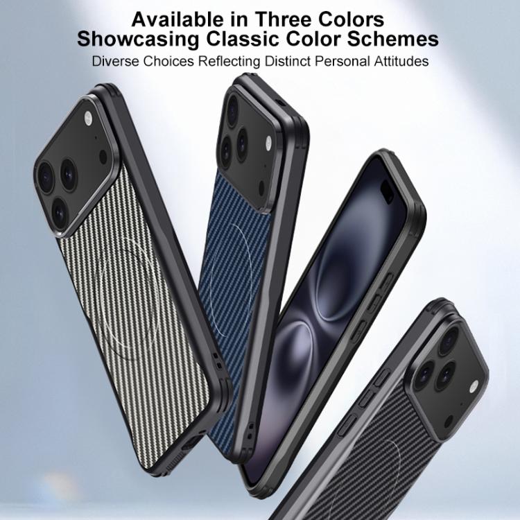 For iPhone 16 Pro Max Blade-Style Carbon Fiber Texture Magnetic Skin-Feel Phone Case