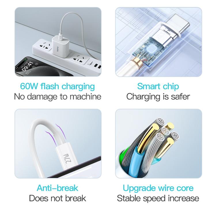 TOTU GTZB01-CC Series PD60W Type-C to Type-C Data Cable Set, Length: 0.5m + 1m + 2m - White
