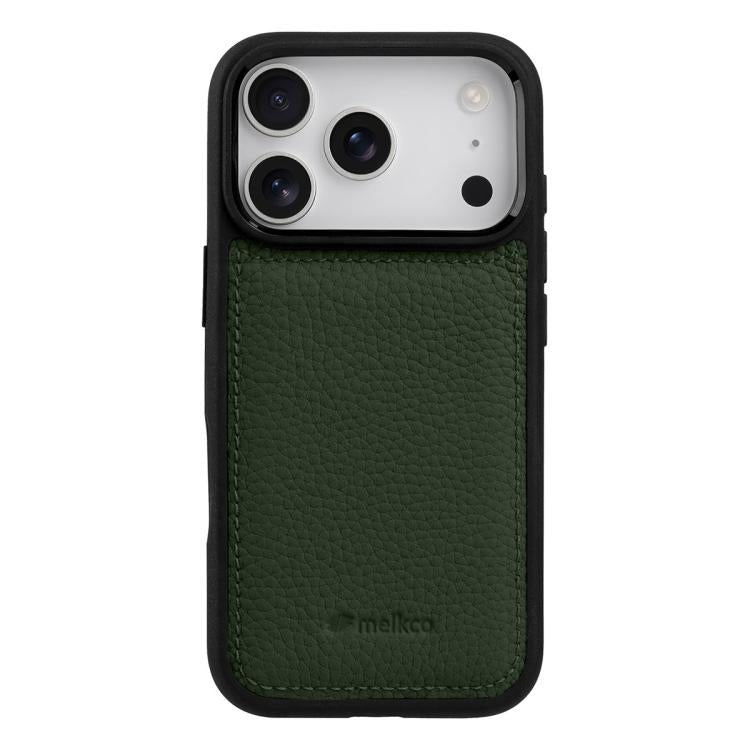 For iPhone 17 Pro Max melkco Litchi Texture Full Coverage Genuine Leather Hybrid PC Phone Case