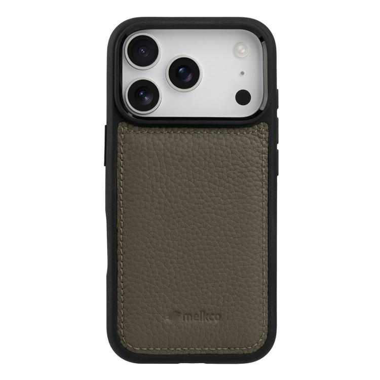 For iPhone 17 Pro melkco Litchi Texture Full Coverage Genuine Leather Hybrid PC Phone Case