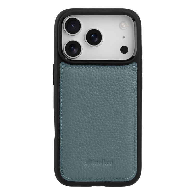 For iPhone 17 Pro melkco Litchi Texture Full Coverage Genuine Leather Hybrid PC Phone Case