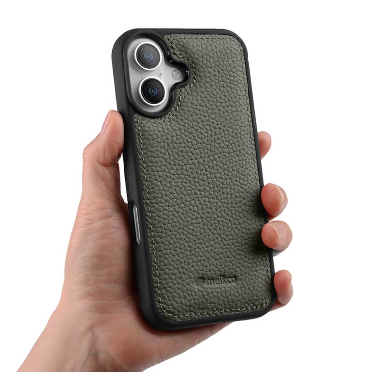 For iPhone 17 melkco Litchi Texture Full Coverage Genuine Leather Hybrid PC Phone Case
