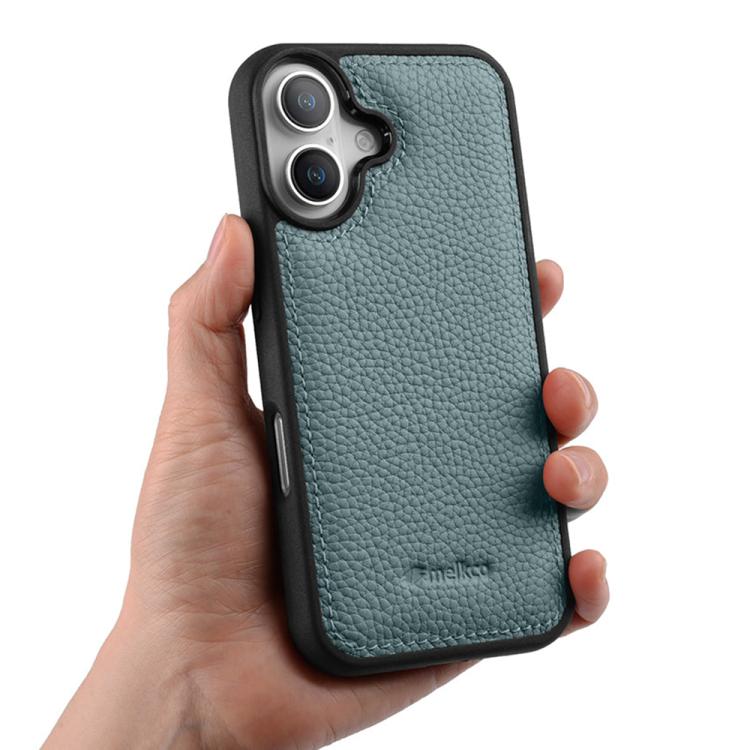For iPhone 17 melkco Litchi Texture Full Coverage Genuine Leather Hybrid PC Phone Case