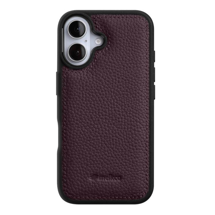 For iPhone 17 melkco Litchi Texture Full Coverage Genuine Leather Hybrid PC Phone Case