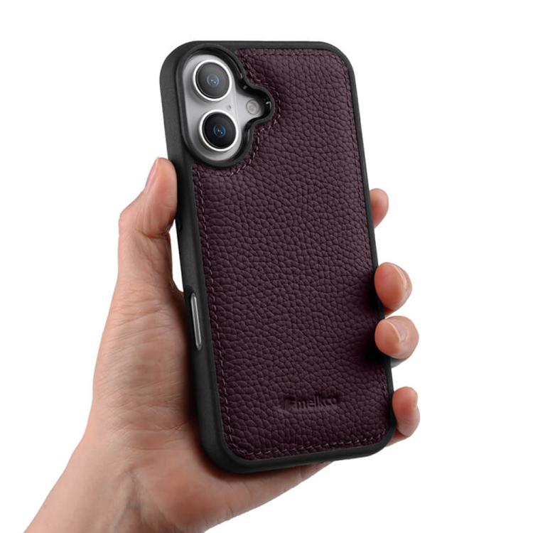 For iPhone 17 melkco Litchi Texture Full Coverage Genuine Leather Hybrid PC Phone Case