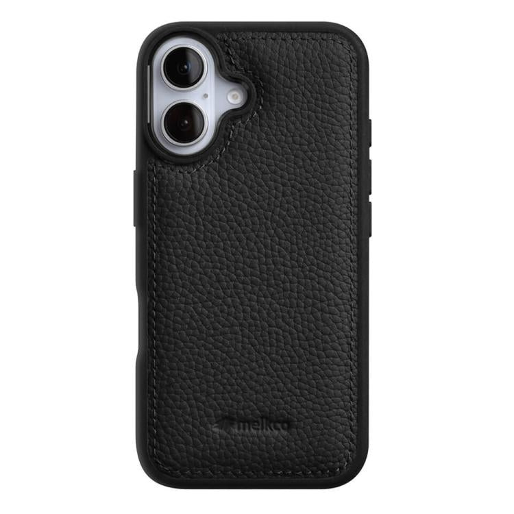 For iPhone 16 melkco Litchi Texture Full Coverage Genuine Leather Hybrid PC Phone Case