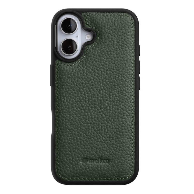 For iPhone 16 melkco Litchi Texture Full Coverage Genuine Leather Hybrid PC Phone Case