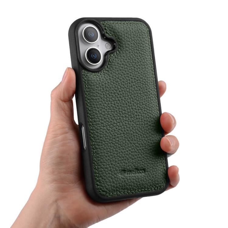 For iPhone 16 melkco Litchi Texture Full Coverage Genuine Leather Hybrid PC Phone Case