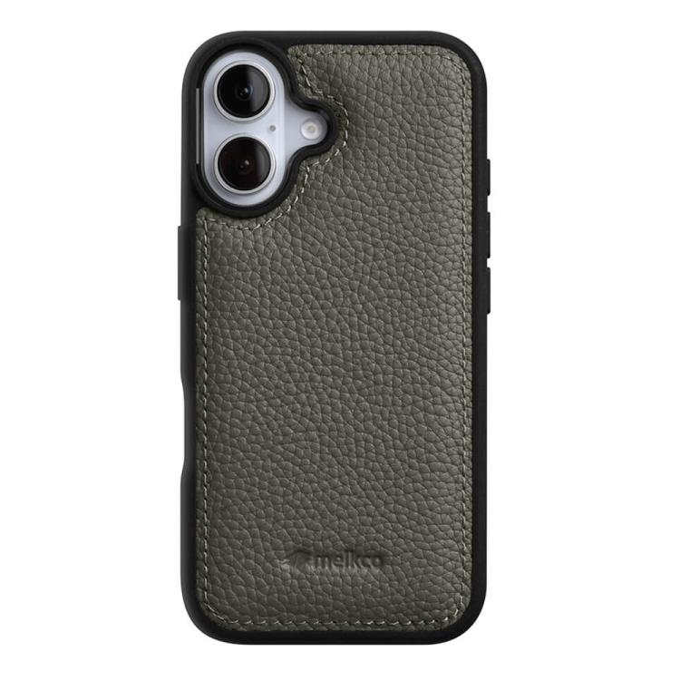 For iPhone 16 melkco Litchi Texture Full Coverage Genuine Leather Hybrid PC Phone Case
