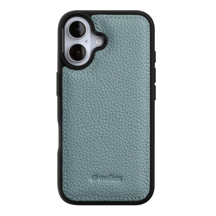For iPhone 16 melkco Litchi Texture Full Coverage Genuine Leather Hybrid PC Phone Case