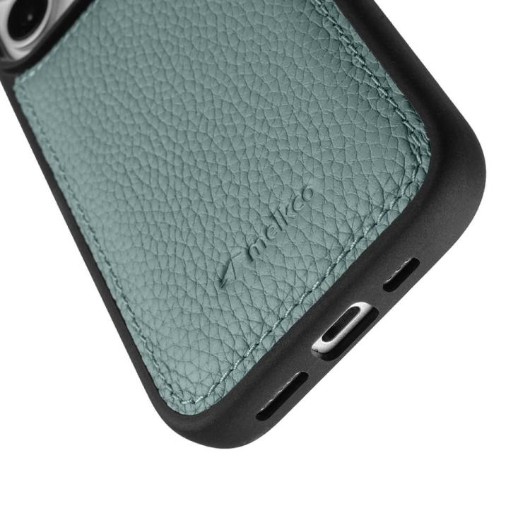 For iPhone 16 melkco Litchi Texture Full Coverage Genuine Leather Hybrid PC Phone Case