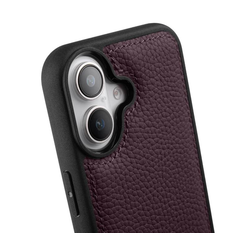 For iPhone 16 melkco Litchi Texture Full Coverage Genuine Leather Hybrid PC Phone Case