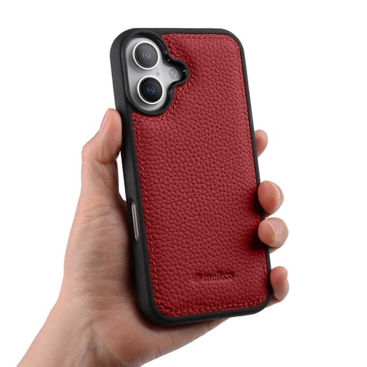For iPhone 16 melkco Litchi Texture Full Coverage Genuine Leather Hybrid PC Phone Case