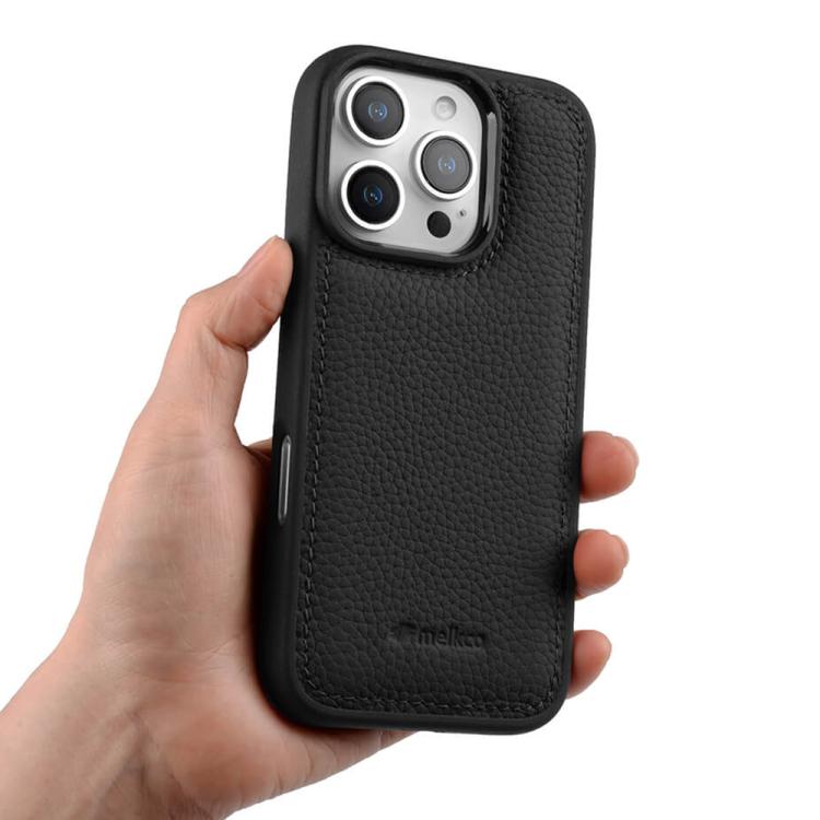 For iPhone 16 Pro melkco Litchi Texture Full Coverage Genuine Leather Hybrid PC Phone Case