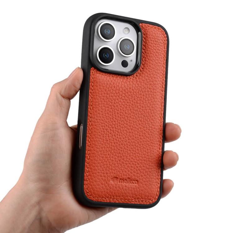 For iPhone 16 Pro melkco Litchi Texture Full Coverage Genuine Leather Hybrid PC Phone Case