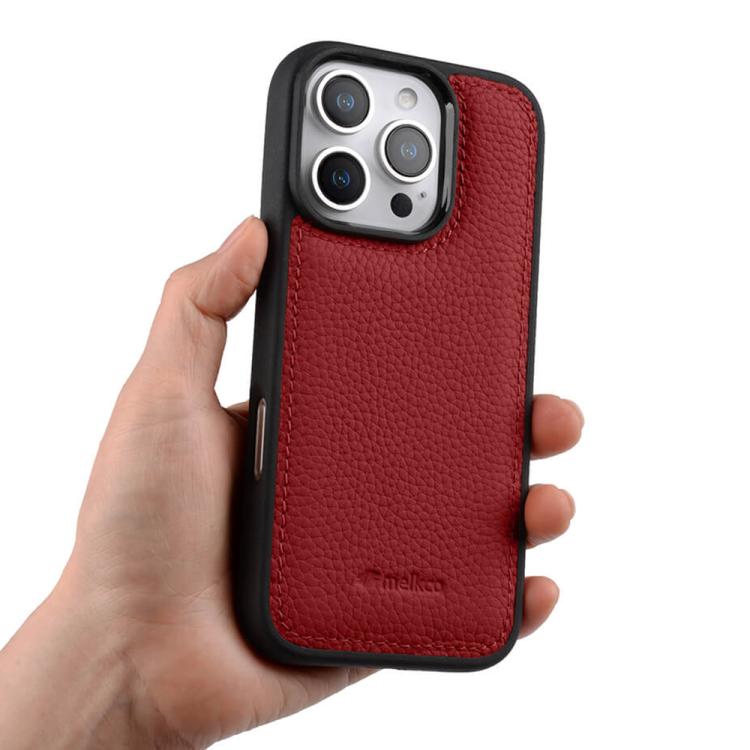 For iPhone 16 Pro melkco Litchi Texture Full Coverage Genuine Leather Hybrid PC Phone Case