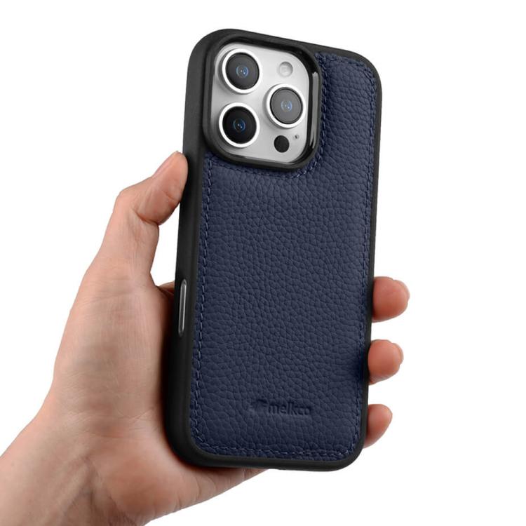 For iPhone 16 Pro Max melkco Litchi Texture Full Coverage Genuine Leather Hybrid PC Phone Case