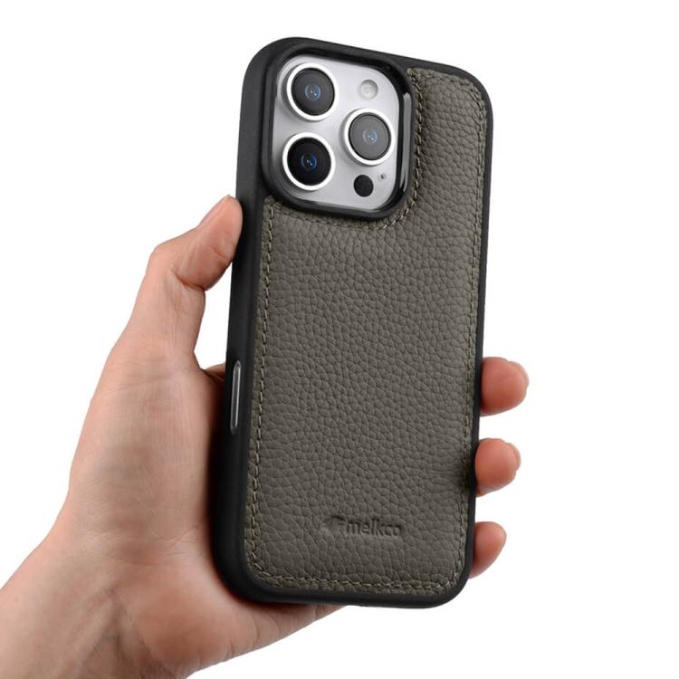 For iPhone 16 Pro Max melkco Litchi Texture Full Coverage Genuine Leather Hybrid PC Phone Case