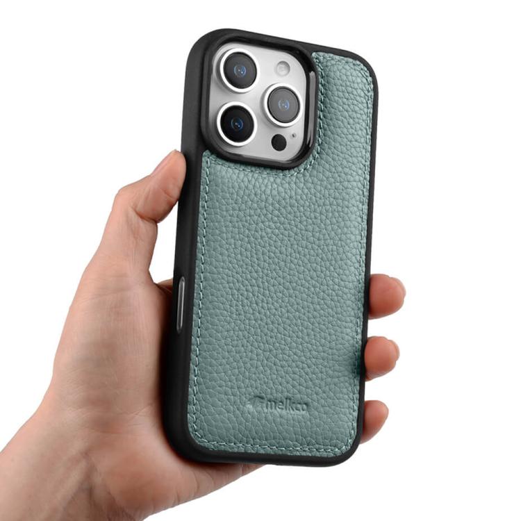 For iPhone 16 Pro Max melkco Litchi Texture Full Coverage Genuine Leather Hybrid PC Phone Case