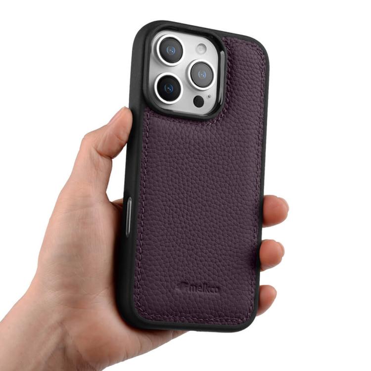 For iPhone 16 Pro Max melkco Litchi Texture Full Coverage Genuine Leather Hybrid PC Phone Case