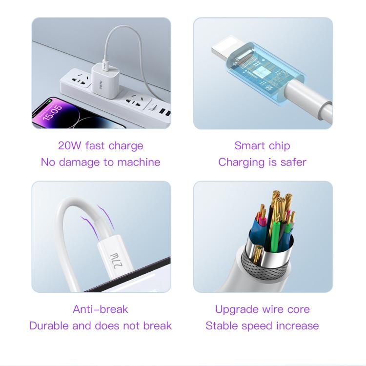 TOTU GTZB01-PD Series 27W Type-C to 8 Pin Data Cable Set, Length: 0.5m + 1m + 2m - White