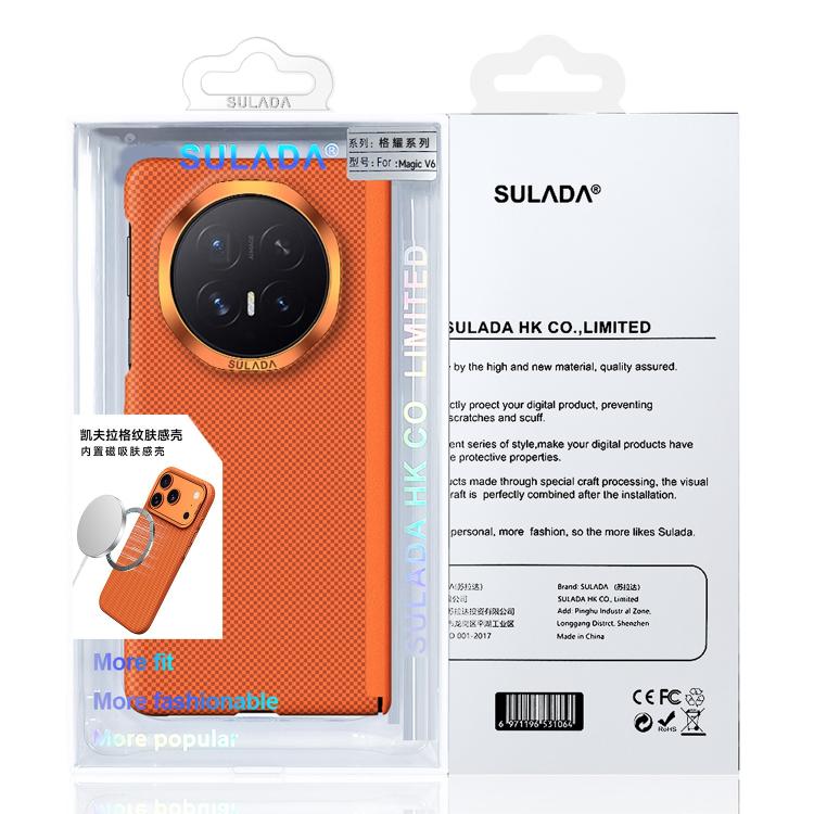 For Honor Magic V6 SULADA Kevlar Grid Patterned Skin Feel Magnetic Phone Case