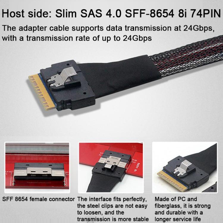 WG183 SlimeSAS SFF-8654 8i to SFF-8654 8i High Speed Hard Drive Server Data Transfer Cable, Length:0.5m - Black