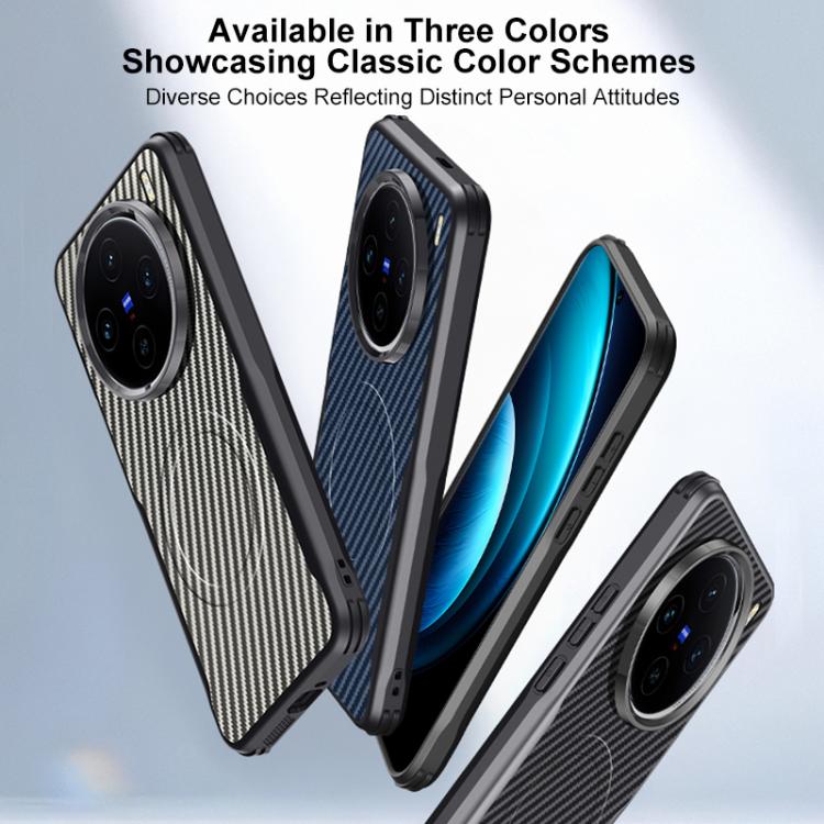 For vivo X100 Blade-Style Carbon Fiber Texture Magnetic Skin-Feel Phone Case