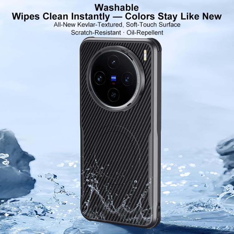 For vivo X100 Blade-Style Carbon Fiber Texture Magnetic Skin-Feel Phone Case