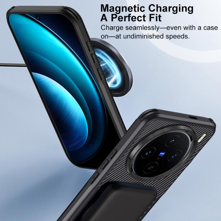 For vivo X100s Blade-Style Carbon Fiber Texture Magnetic Skin-Feel Phone Case