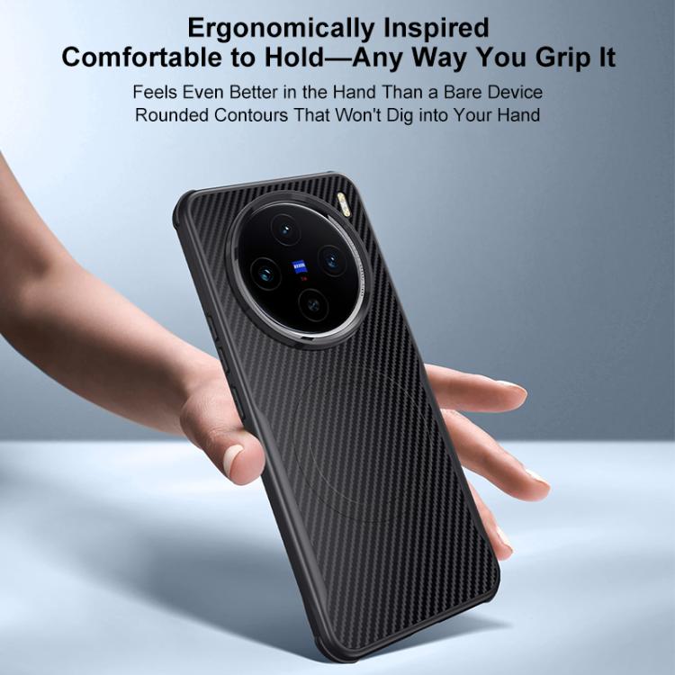 For vivo X100 Ultra Blade-Style Carbon Fiber Texture Magnetic Skin-Feel Phone Case