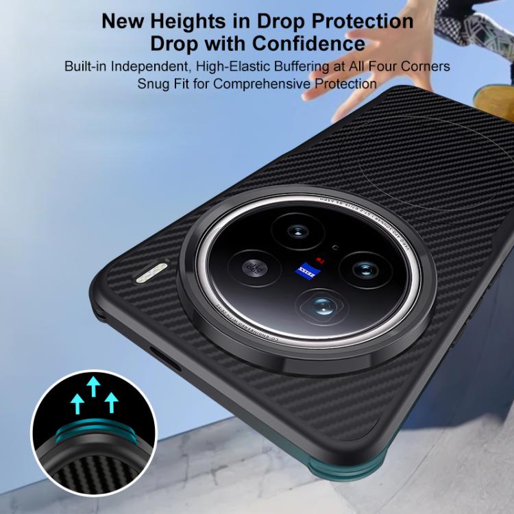 For vivo X200 Blade-Style Carbon Fiber Texture Magnetic Skin-Feel Phone Case