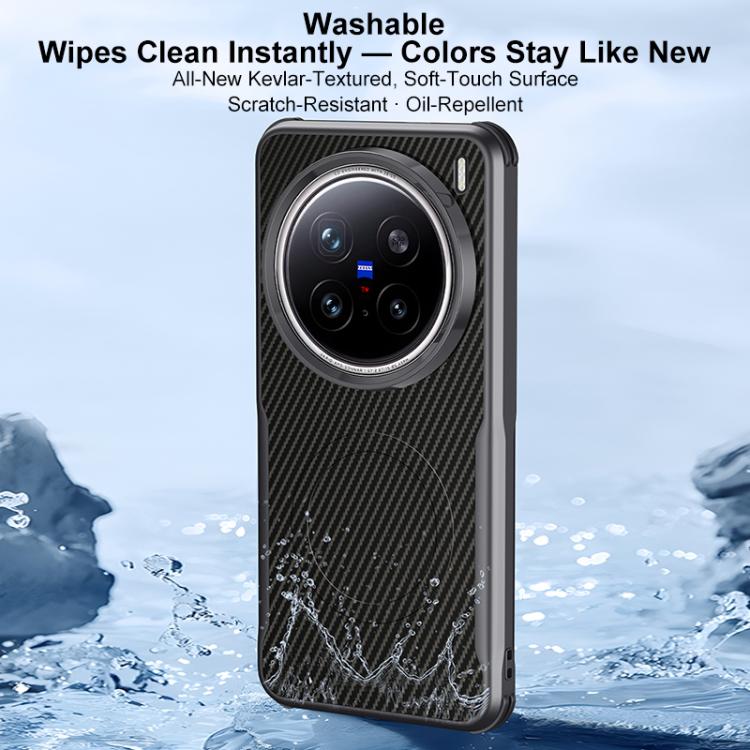 For vivo X200 Blade-Style Carbon Fiber Texture Magnetic Skin-Feel Phone Case