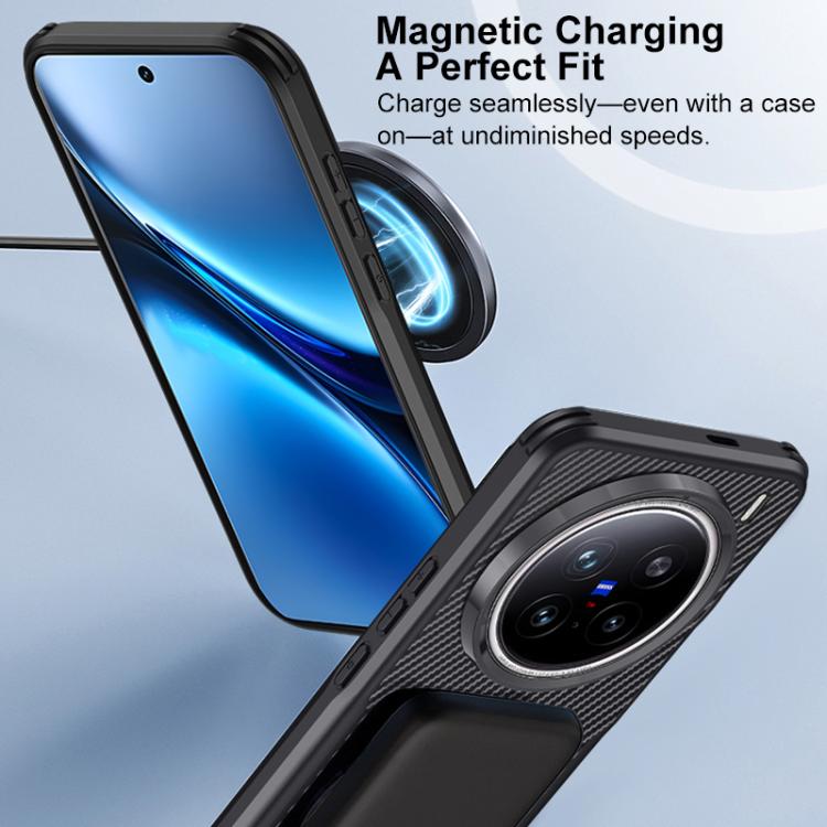 For vivo X200 Blade-Style Carbon Fiber Texture Magnetic Skin-Feel Phone Case