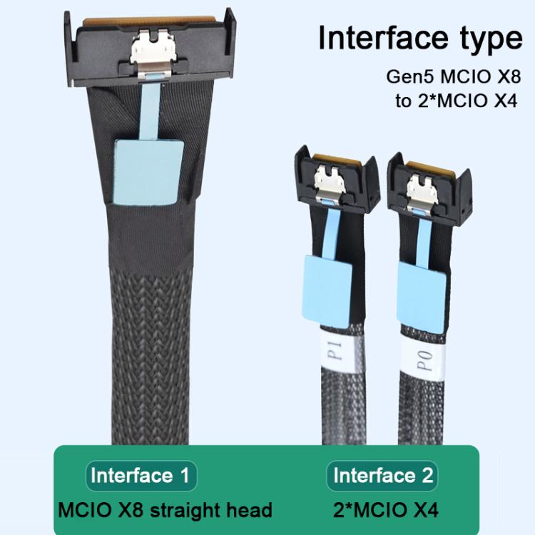 WG185 SlimeSAS MCIOx8 to 2xMCIOx4 Gen5MCIOx8 Server Data Adapter Cable, Length:0.5m - Black