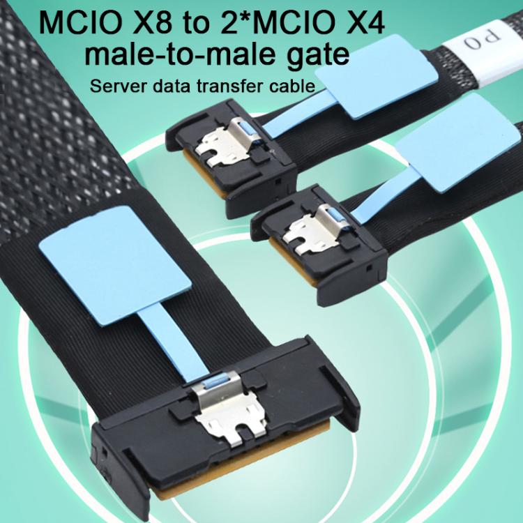 WG185 SlimeSAS MCIOx8 to 2xMCIOx4 Gen5MCIOx8 Server Data Adapter Cable, Length:0.5m - Black