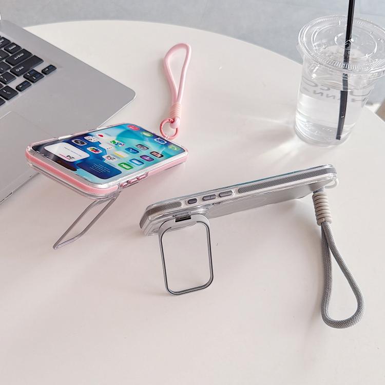 For iPhone 17 Pro Max Vibrant Dual-color Lens Kickstand Magnetic Phone Case with Wrist Strap