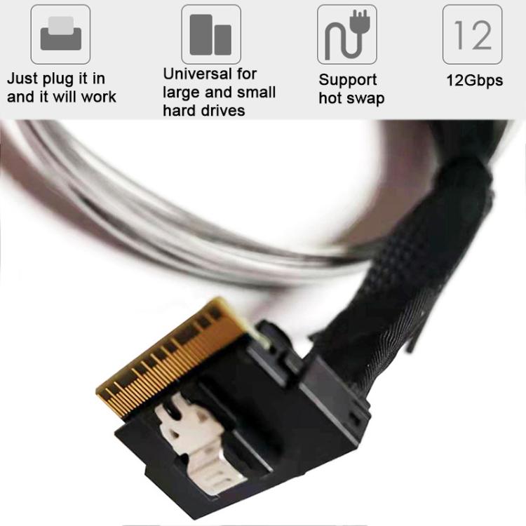 WG192 Slimline SAS4.0 SFF-8654 8i to SATAx8 Server Hard Drive High-Speed ??Adapter Cable, Length:0.5m Elbow - Black