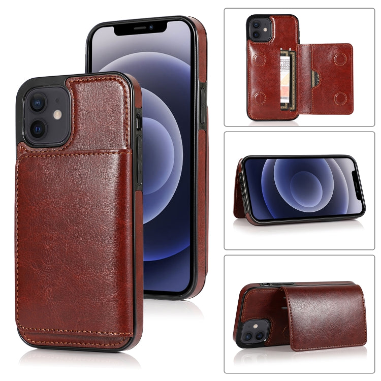 For iPhone 12 mini Shockproof PU + TPU Protective Case with Card Slots & Holder
