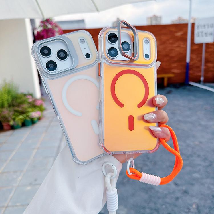 For iPhone 17 Pro Max Chameleon Lens Kickstand Magnetic Phone Case with Wrist Strap