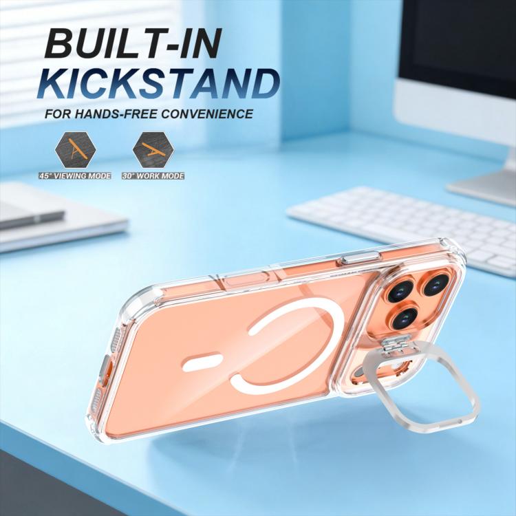 For iPhone 17 Pro Transparent Lens Kickstand Magnetic Phone Case