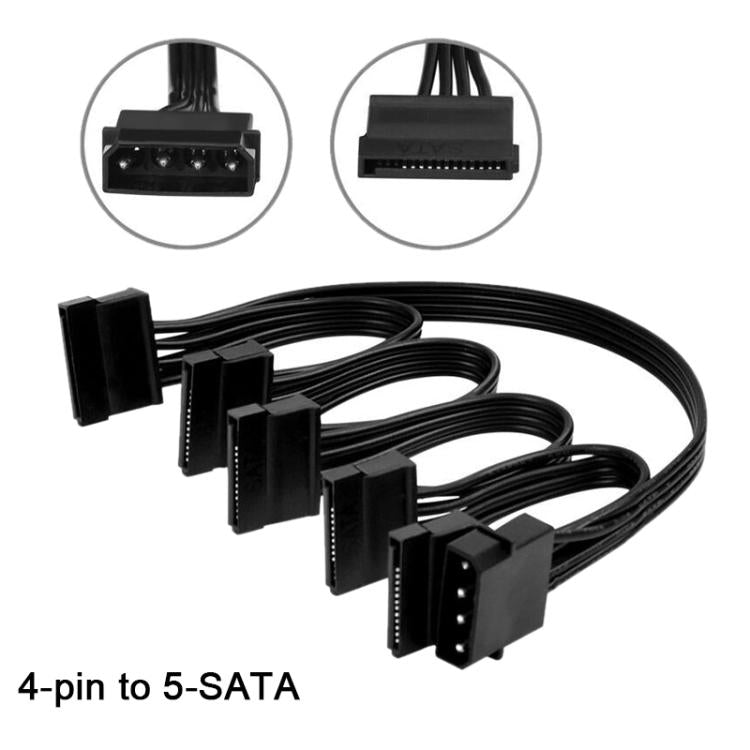 WG194 IDE 4 Pin to 5xSATA 15 Pin 1 to 5 Power Extension Hard Drive Adapter, Length:0.6m - Black