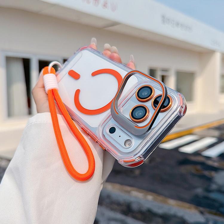 For iPhone 17 Pro Max Transparent Lens Kickstand Magnetic Phone Case with Wrist Strap