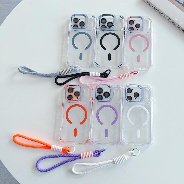 For iPhone 17 Pro Transparent Lens Kickstand Magnetic Phone Case with Wrist Strap