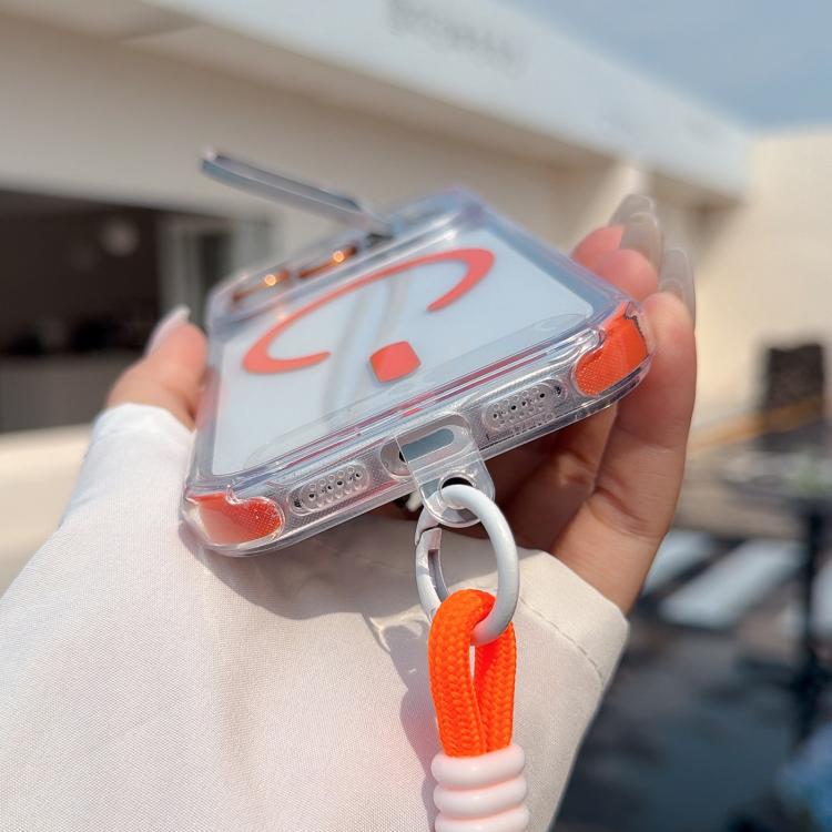 For iPhone 17 Pro Transparent Lens Kickstand Magnetic Phone Case with Wrist Strap