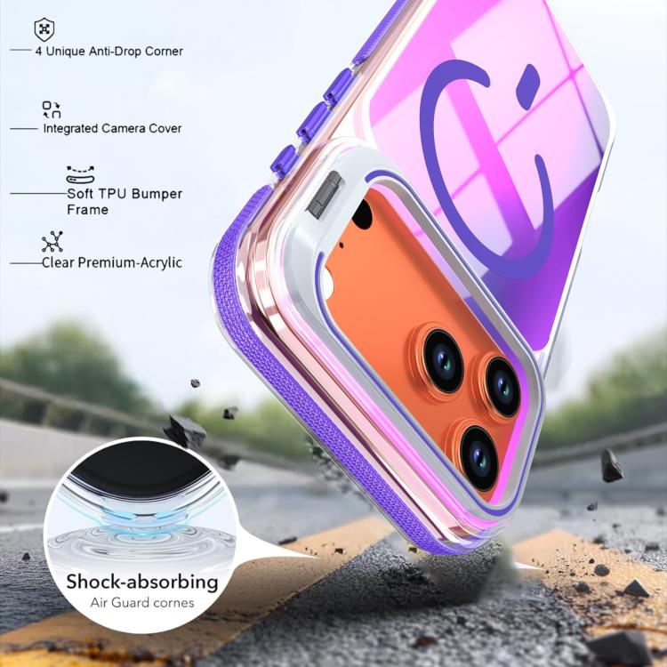 For iPhone 17 Pro Vibrant Chameleon Lens Kickstand Magnetic Phone Case