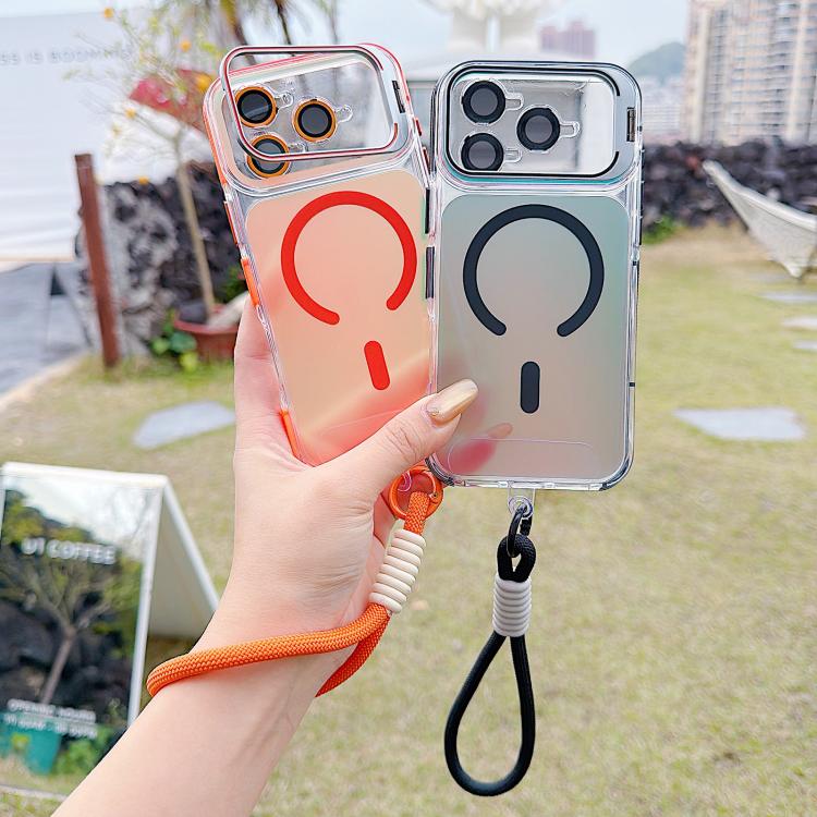 For iPhone 17 Pro Vibrant Chameleon Lens Kickstand Magnetic Phone Case with Wrist Strap