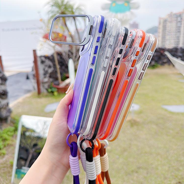 For iPhone 17 Pro Vibrant Chameleon Lens Kickstand Magnetic Phone Case with Wrist Strap