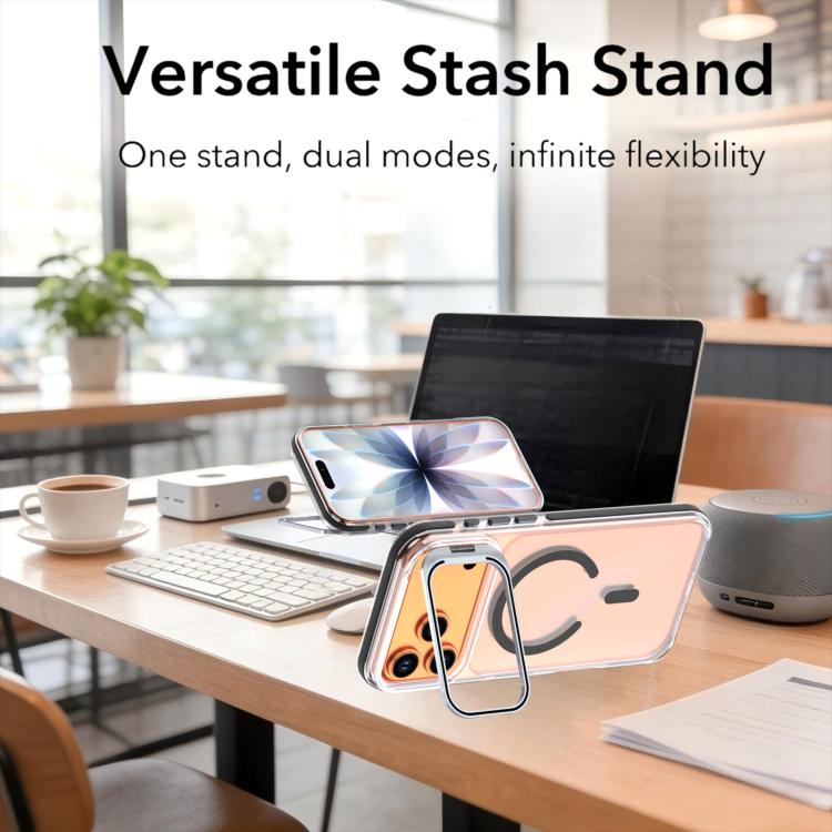 For iPhone 17 Pro Vibrant Transparent Lens Kickstand Magnetic Phone Case