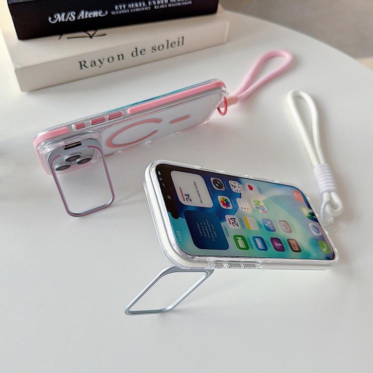 For iPhone 17 Pro Max Vibrant Transparent Lens Kickstand Magnetic Phone Case with Wrist Strap